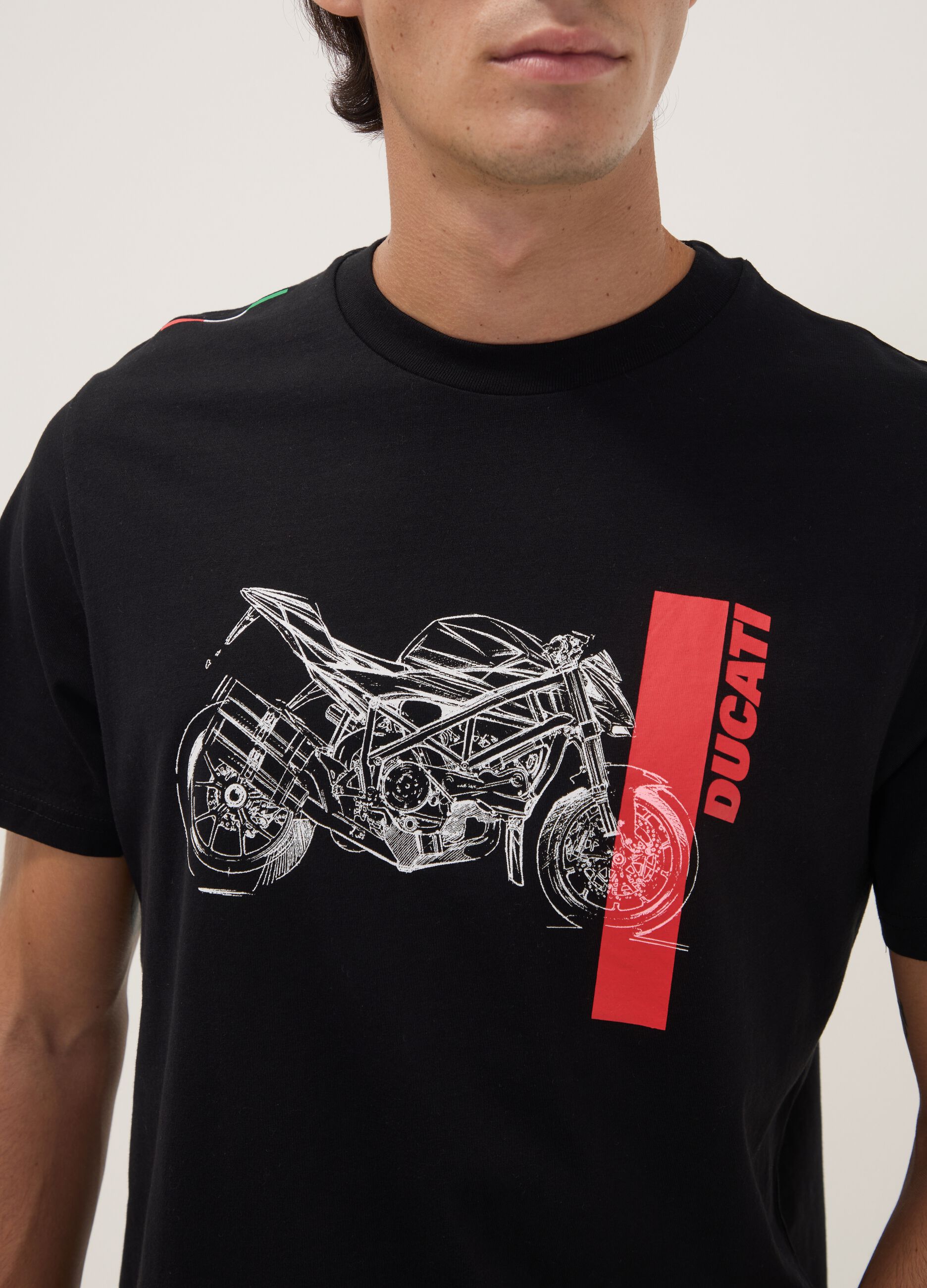 Black pure cotton Ducati print T-shirt, regular fit