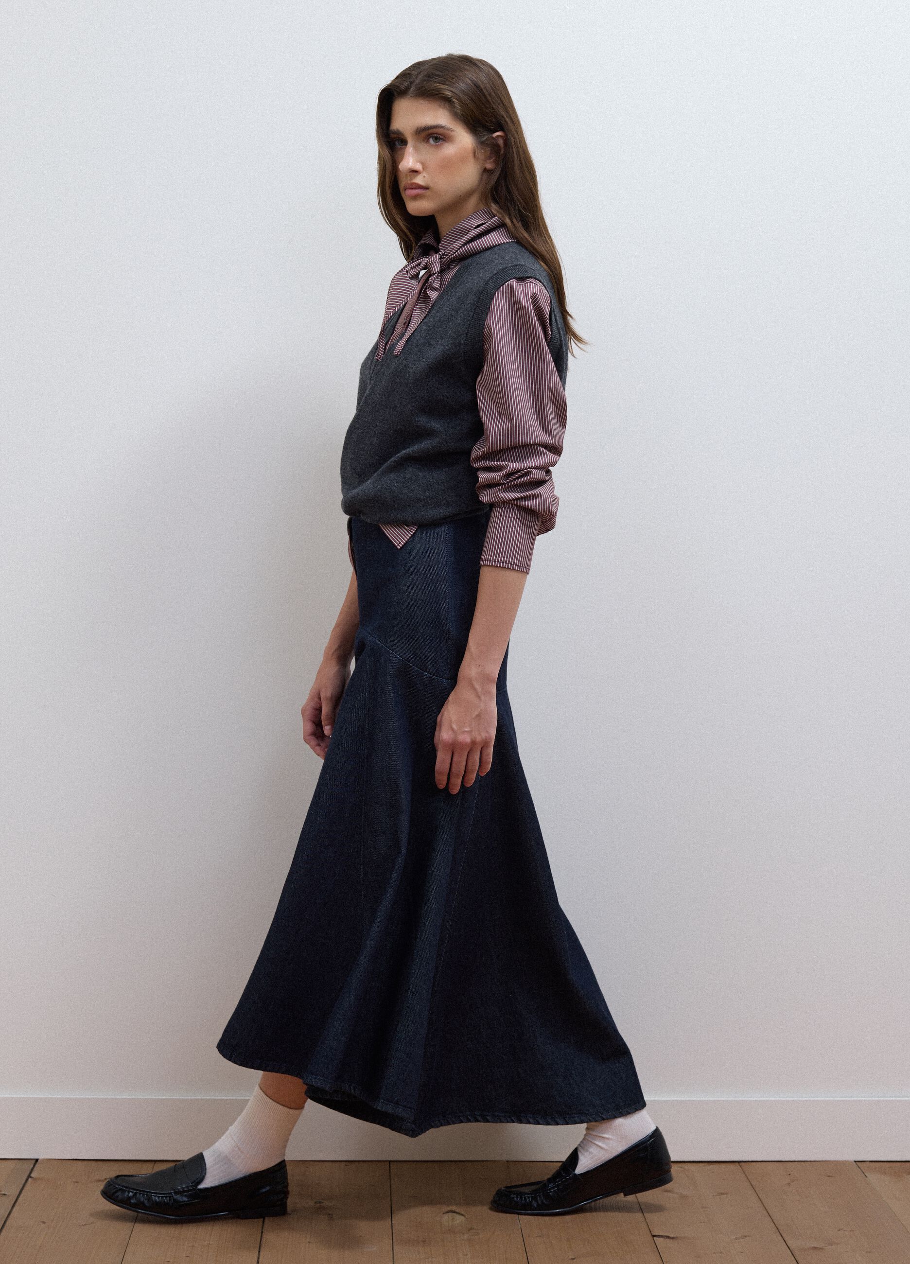 Pure cotton denim midi skirt
