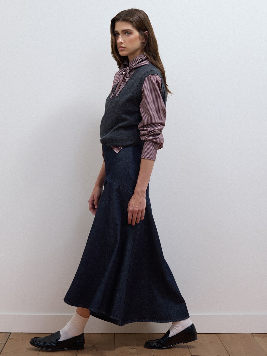 Pure cotton denim midi skirt_0