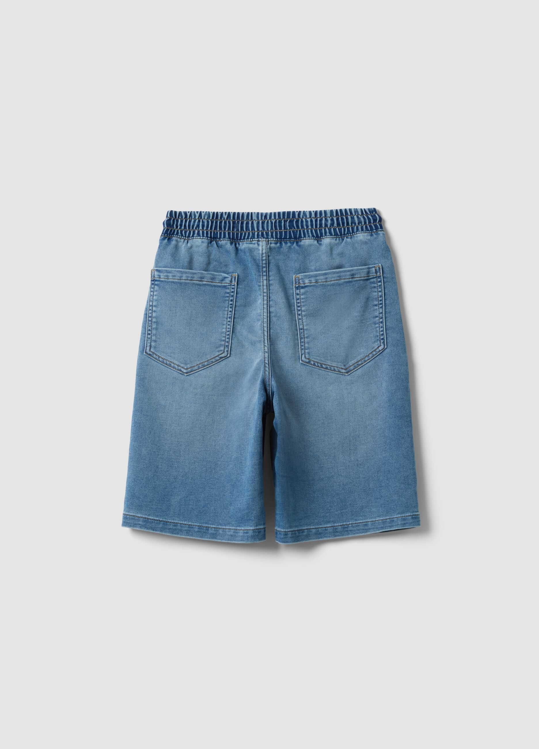 Light blue stretch cotton denim shorts