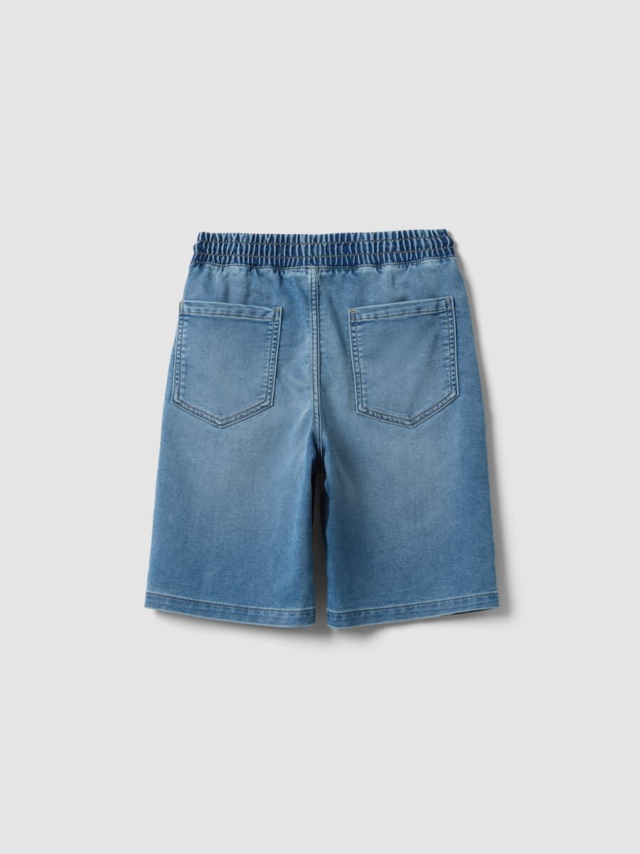 Light blue stretch cotton denim shorts_4