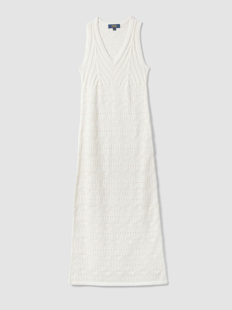 White pure cotton slim-fit dress with broderie detail and deep V-neck_4