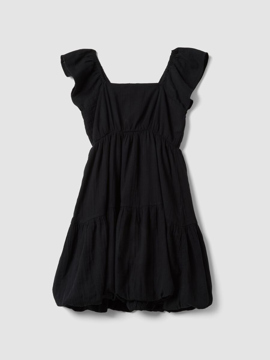 Black pure cotton boat-neck dress, wide fit_4