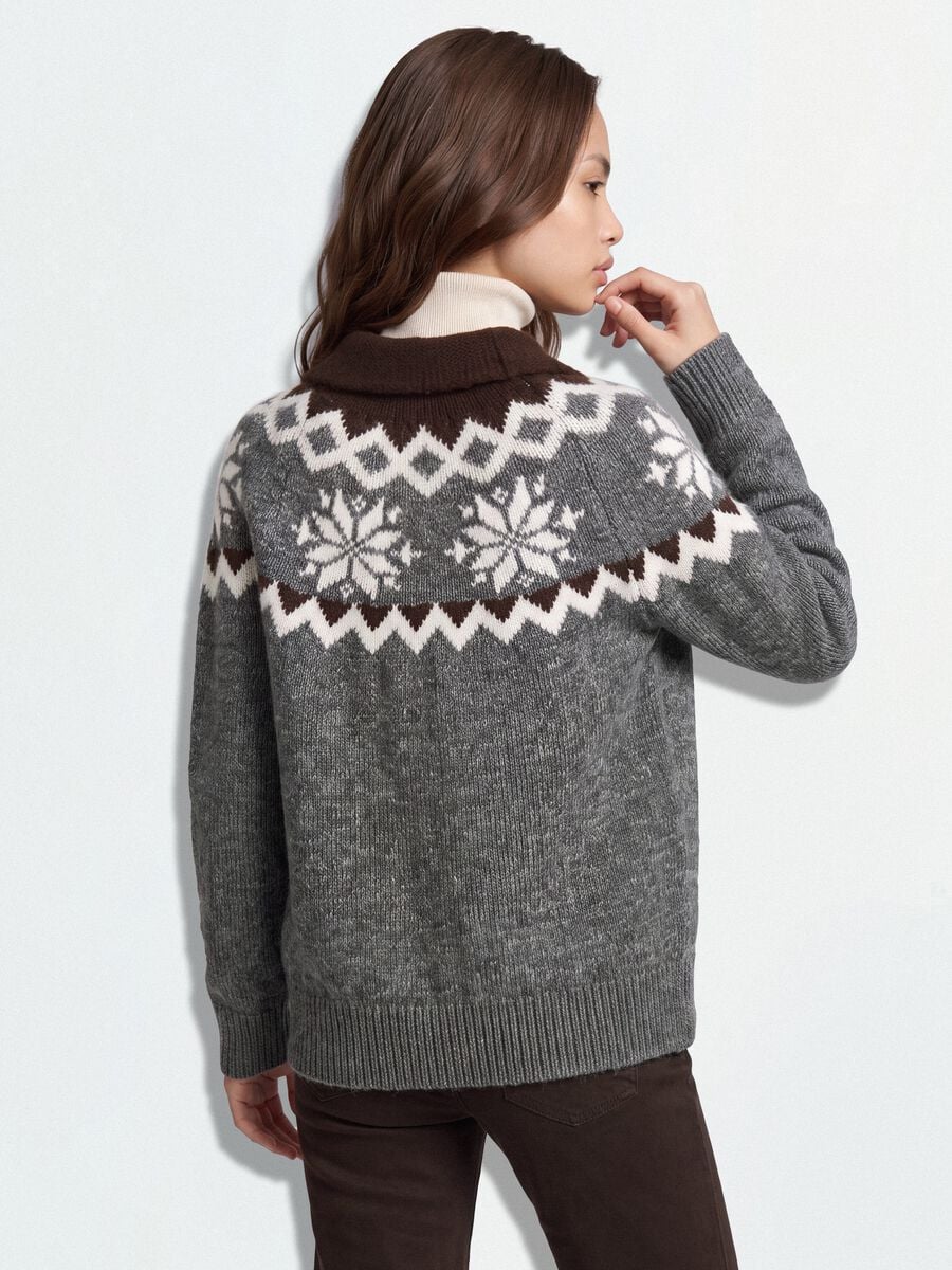 Grey jacquard cardigan with collar and zip, regular fit_3
