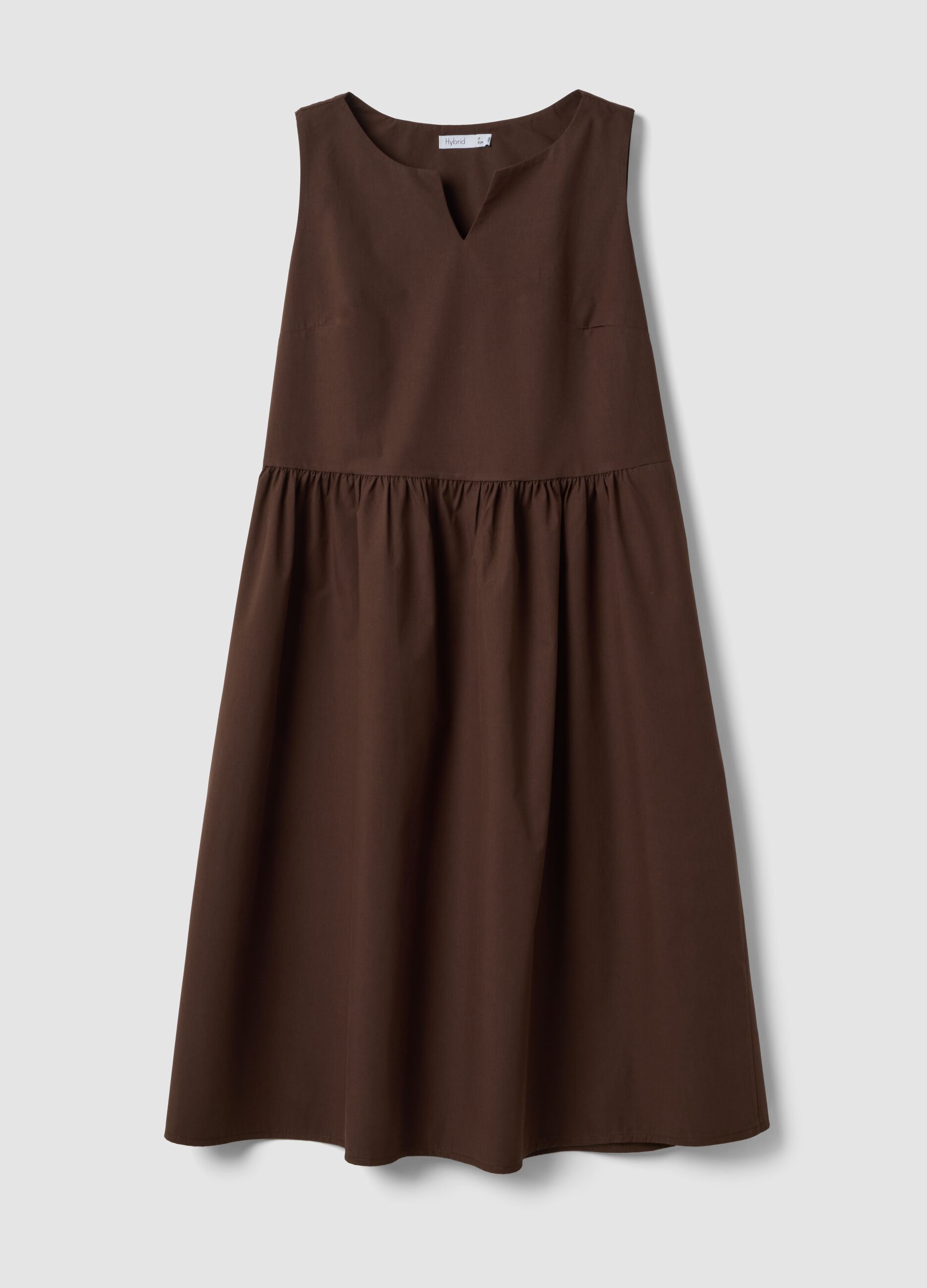 Brown pure cotton midi dress, oversized fit