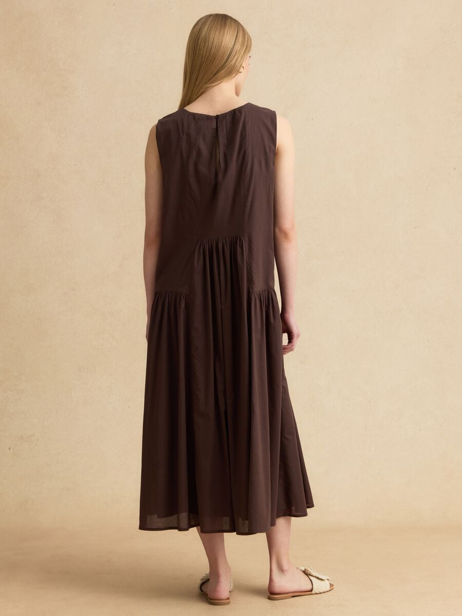 Vestido midi castanho em algod&atilde;o puro_3