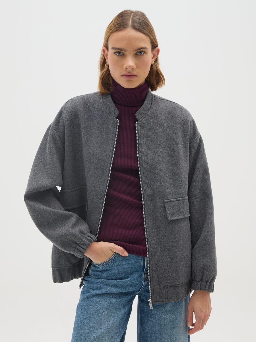 Grey zip-up jacket with oversized fit_0