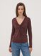 T-shirt marrone in viscosa elasticizzata con arricciatura frontale slim fit_0