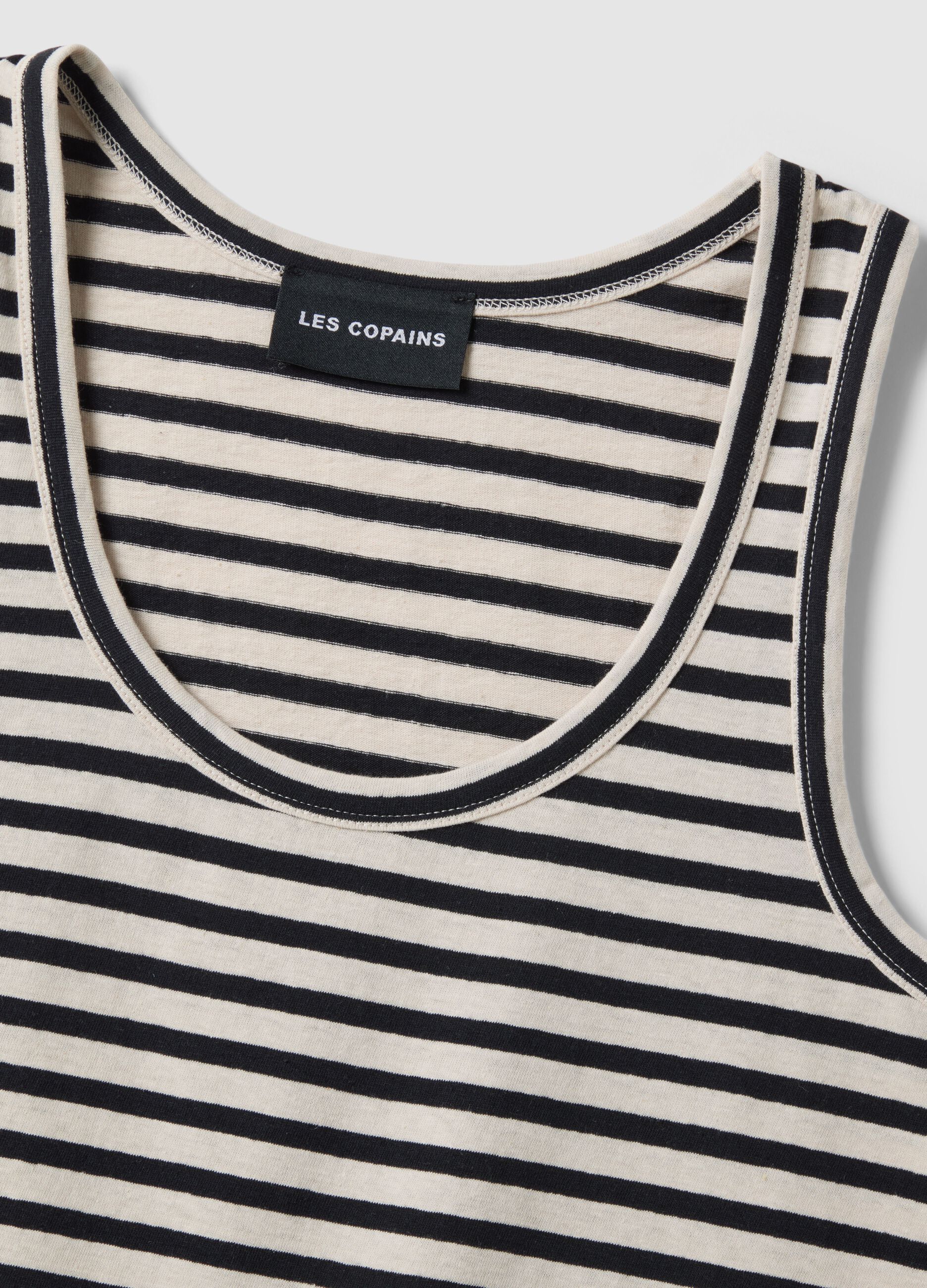 Multicolor striped regular fit cotton and linen tank top