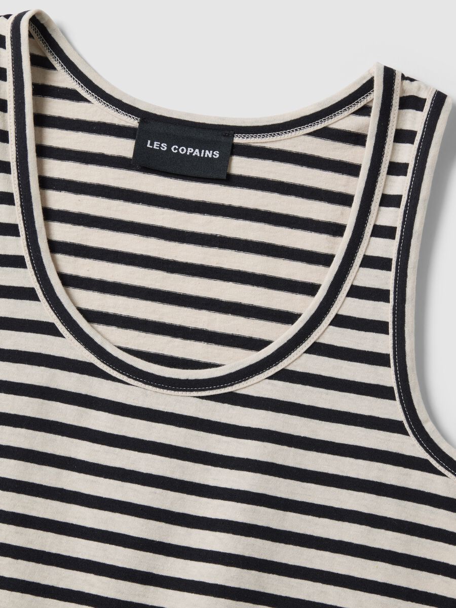 Multicolor striped regular fit cotton and linen tank top_5