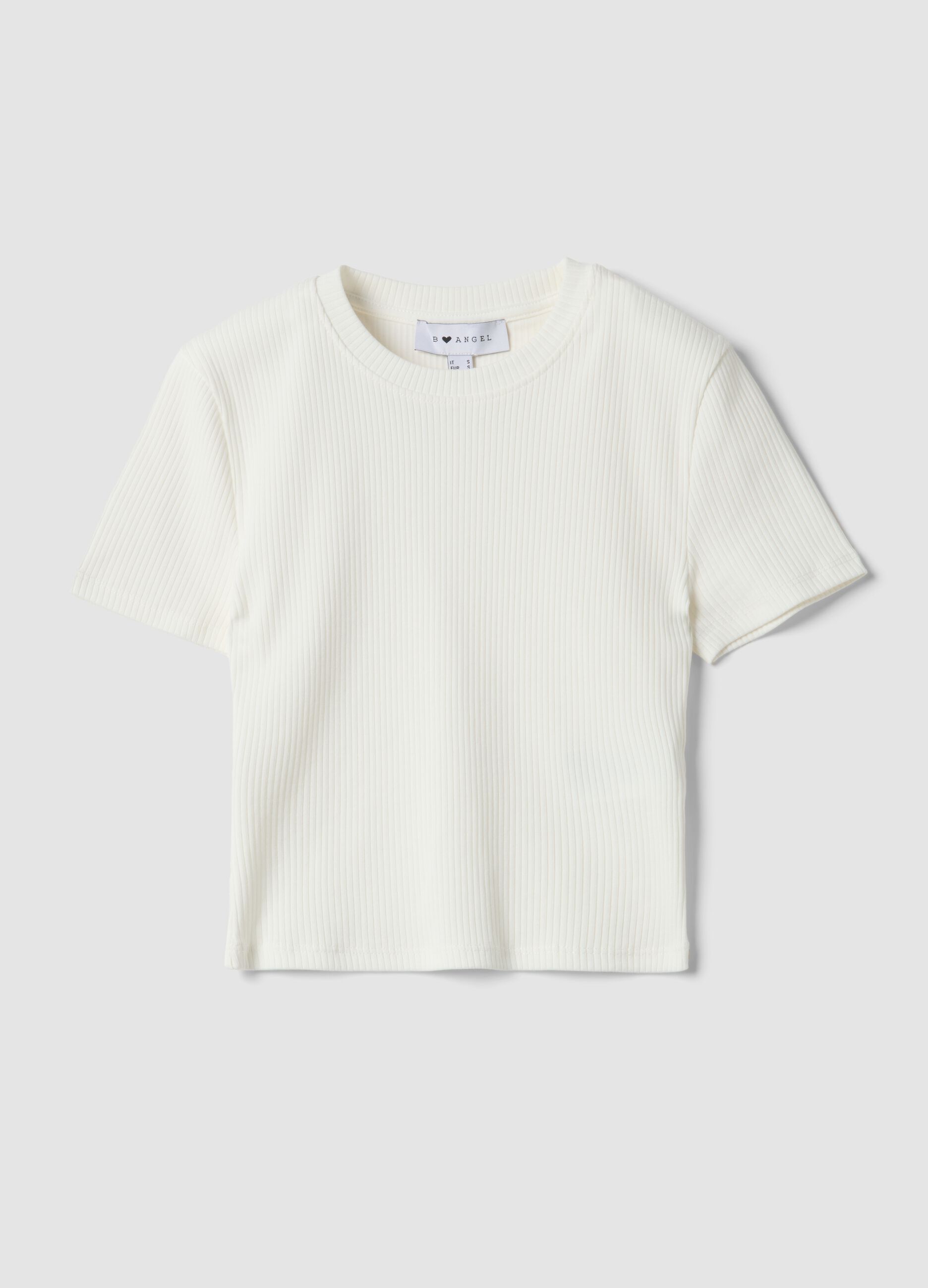&Lambda;&epsilon;&upsilon;&kappa;ό &epsilon;&phi;&alpha;&rho;&mu;&omicron;&sigma;&tau;ό rib T-shirt &alpha;&pi;ό &epsilon;&lambda;&alpha;&sigma;&tau;&iota;&kappa;ό &beta;&alpha;&mu;&beta;ά&kappa;&iota;