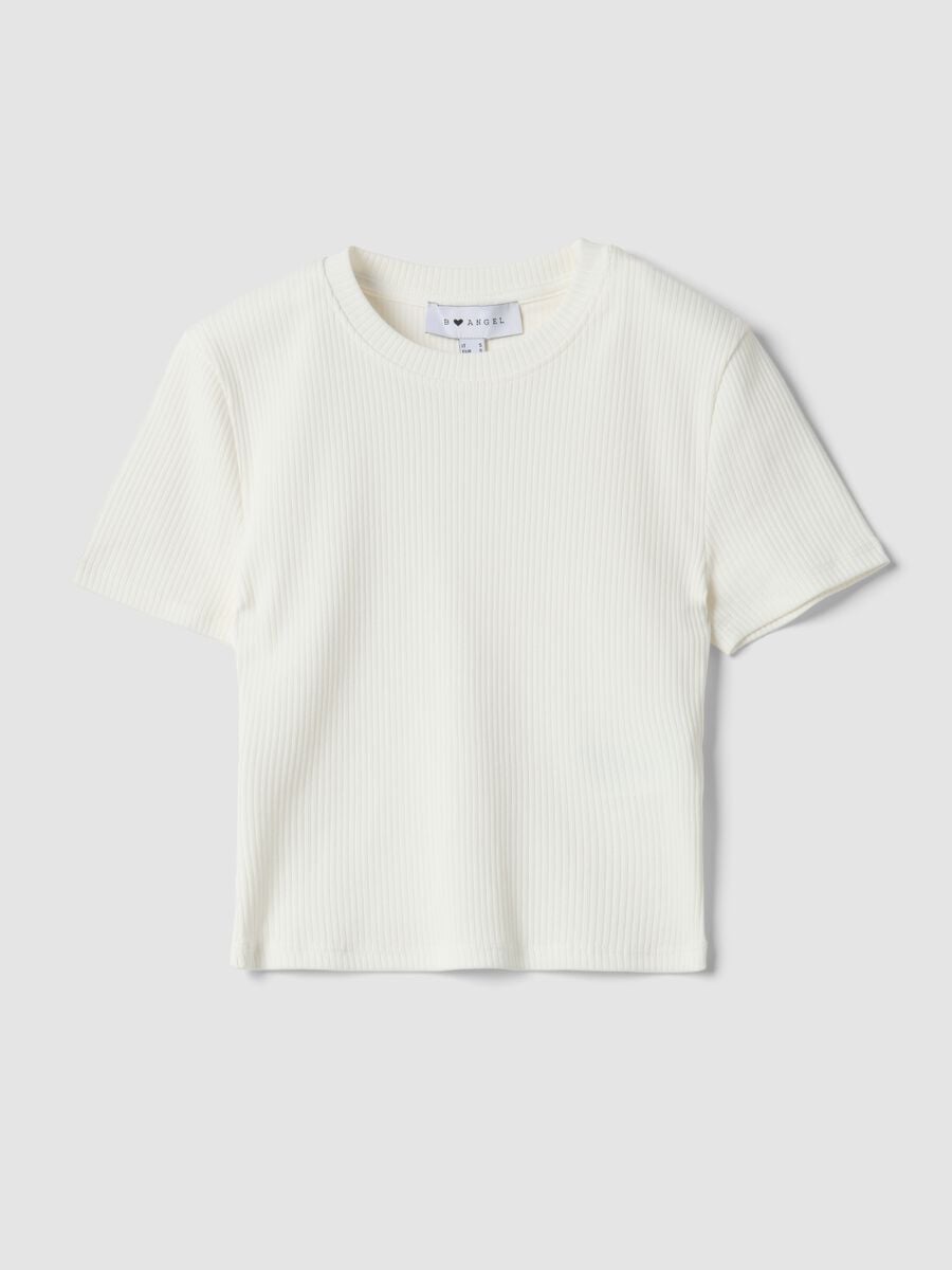 Wei&szlig;es geripptes Slim-Fit-T-Shirt aus Stretch-Baumwolle_0
