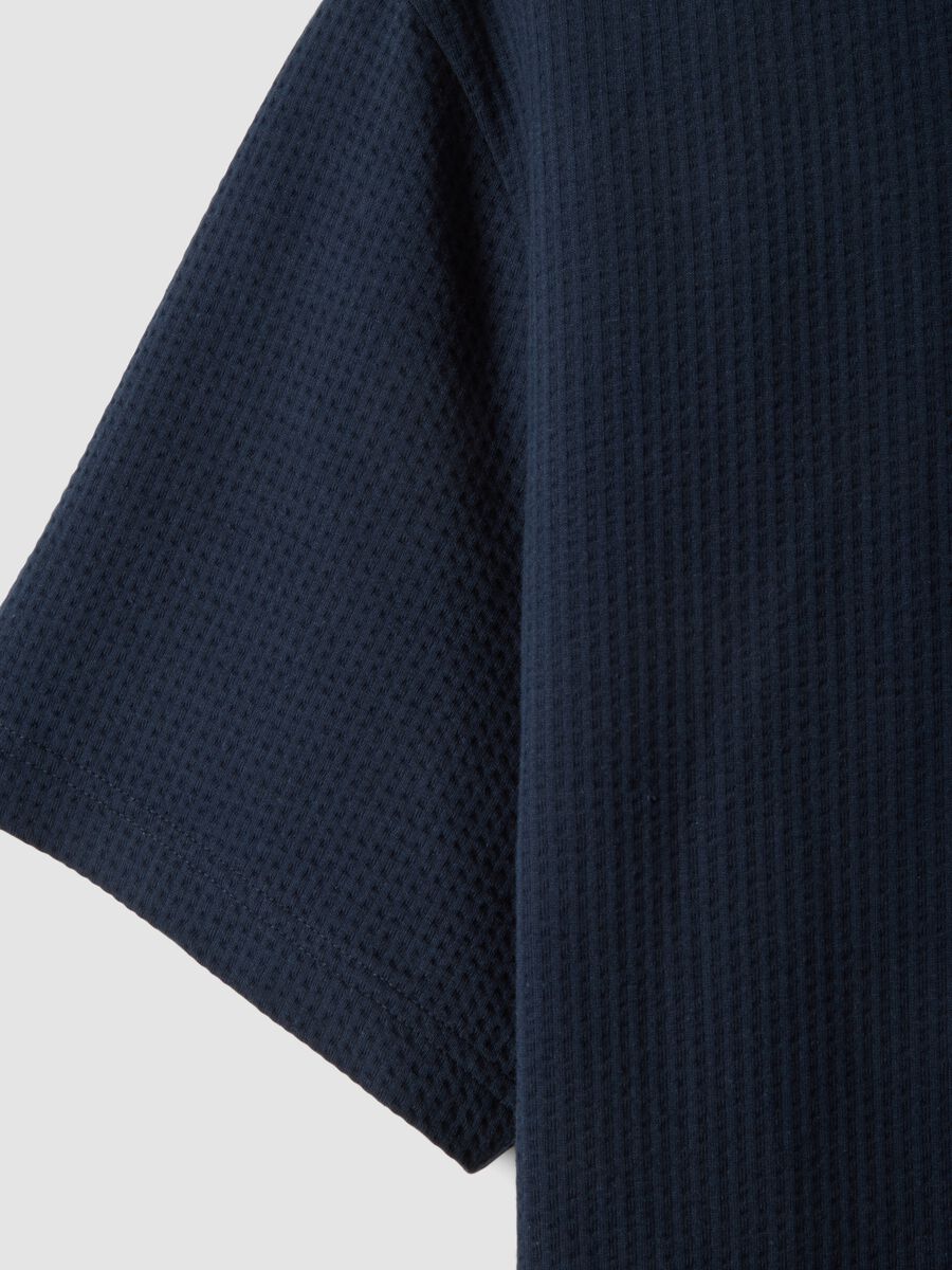 Blue short-sleeved stretch polo shirt_1