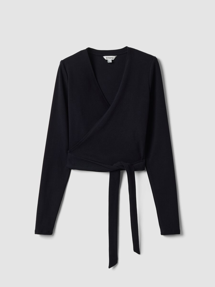 Blue stretch-cotton cardigan with deep V-neck_4