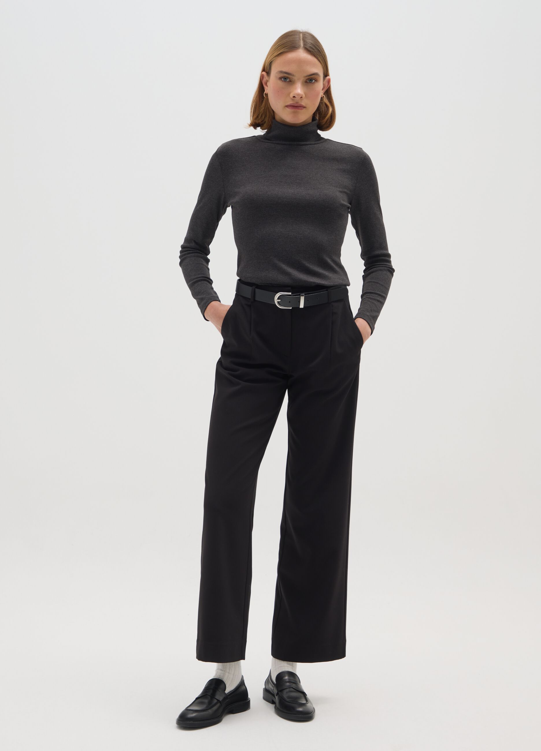 Grey cotton blend turtleneck with regular fit