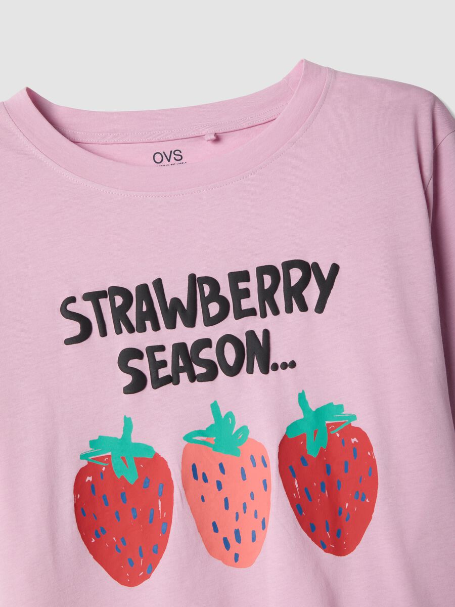 Long pink pure cotton pyjamas with strawberries, regular fit_5