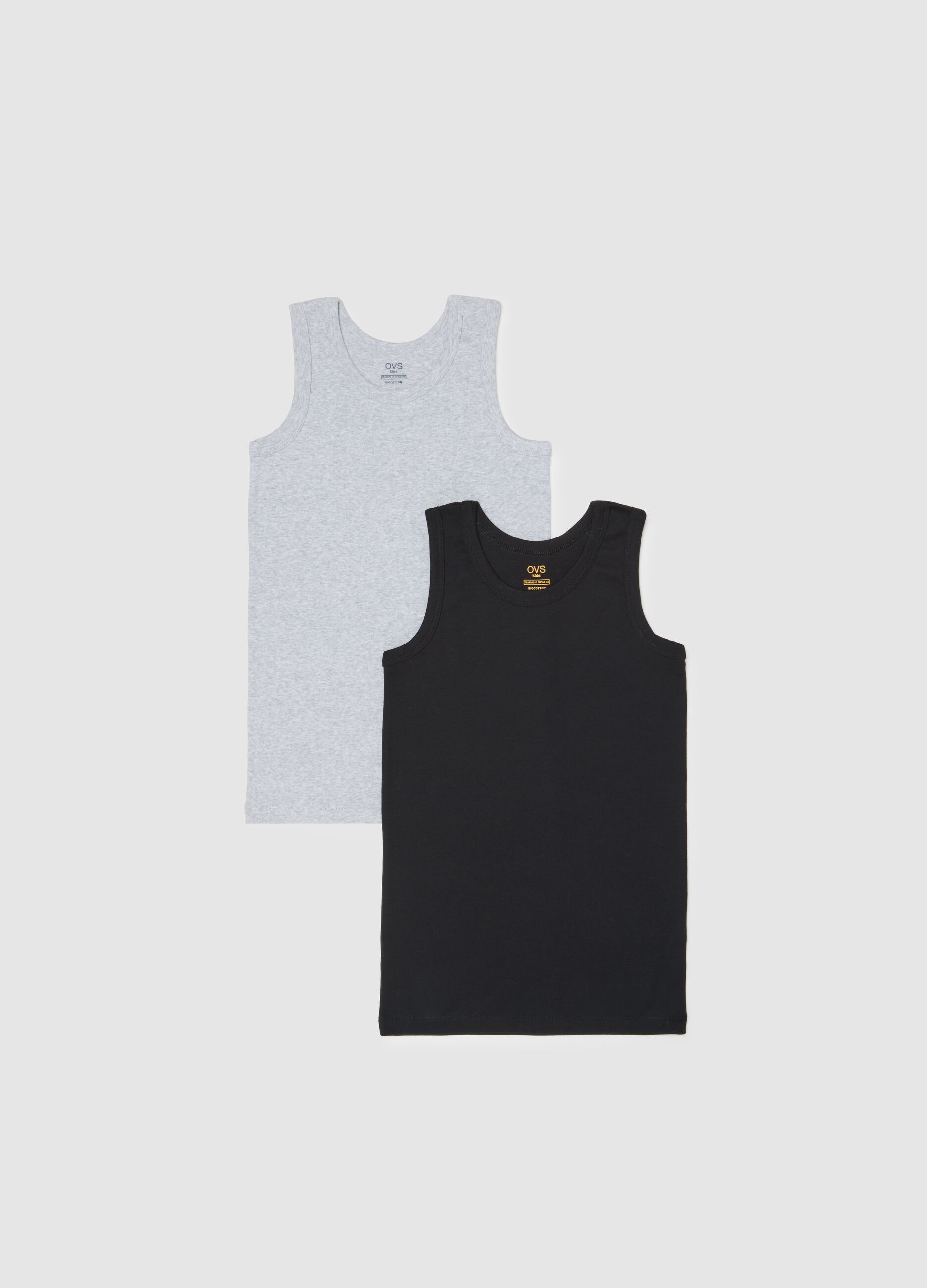 Pack of grey and black cotton vests