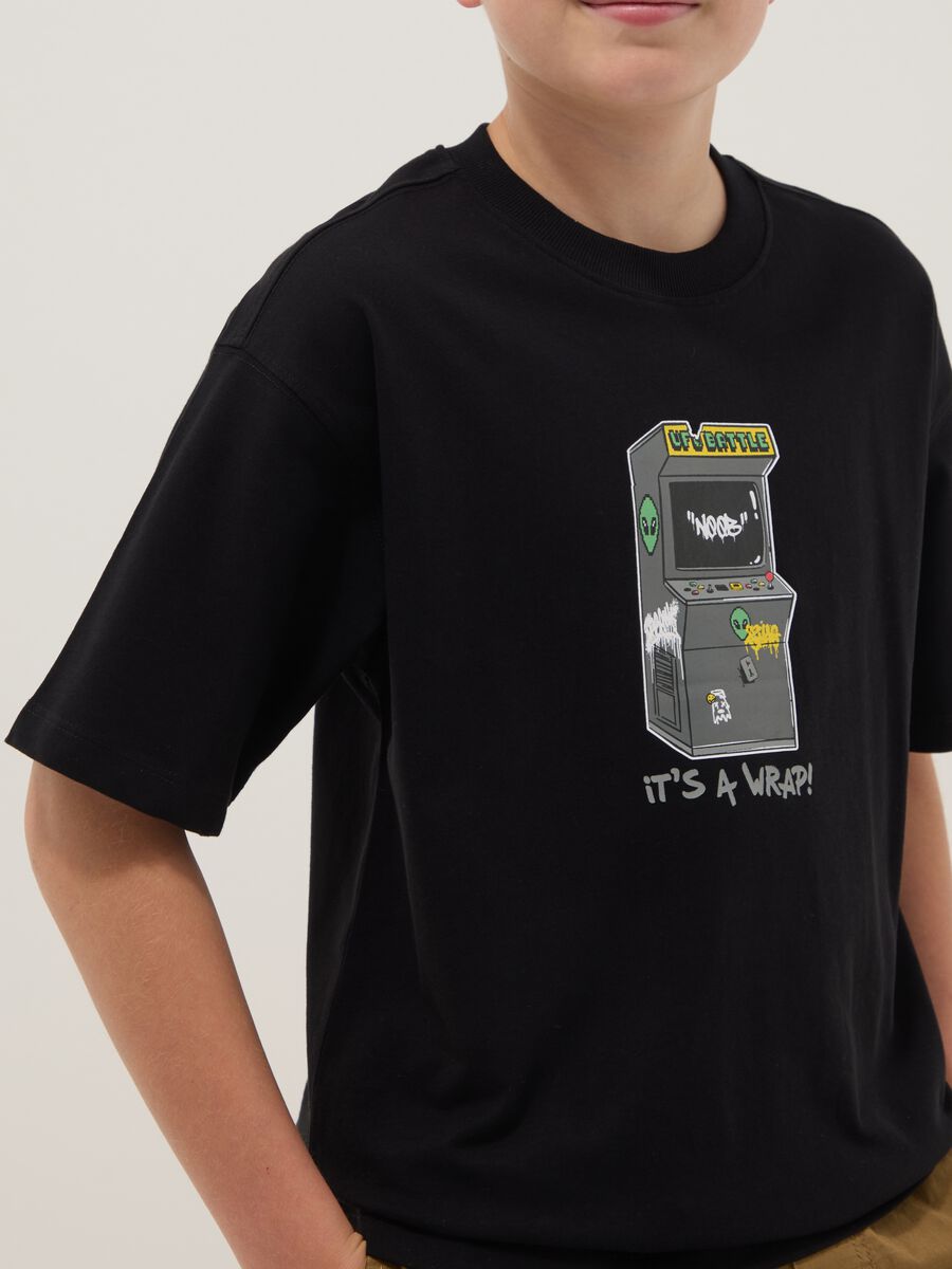 Boys&rsquo; black pure cotton oversized T-shirt with print_2