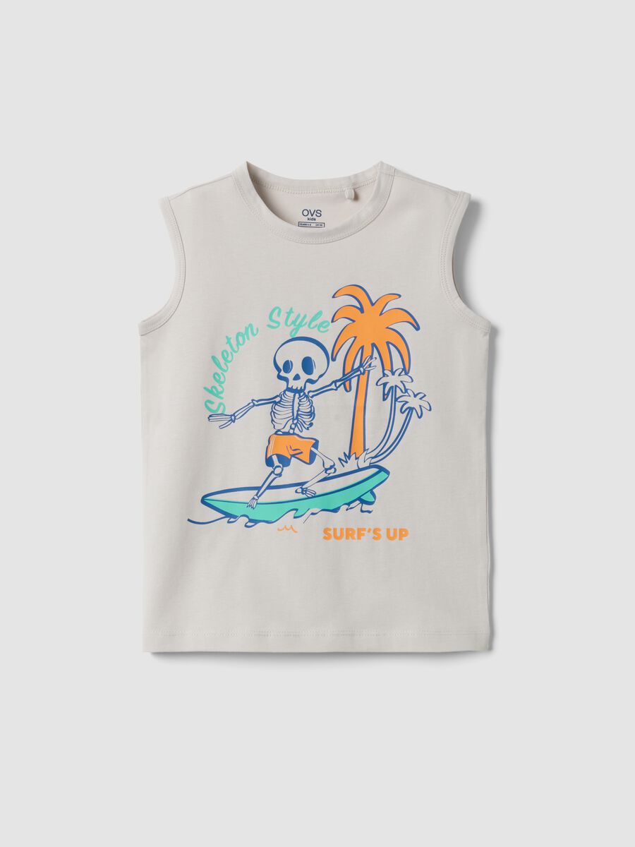 White pure cotton vest top with surf print_0