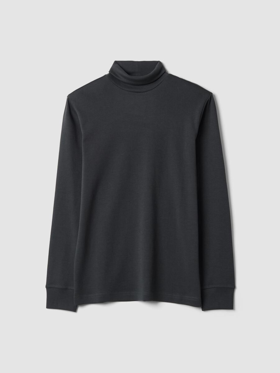 T-shirt grigia in puro cotone con dolcevita_0