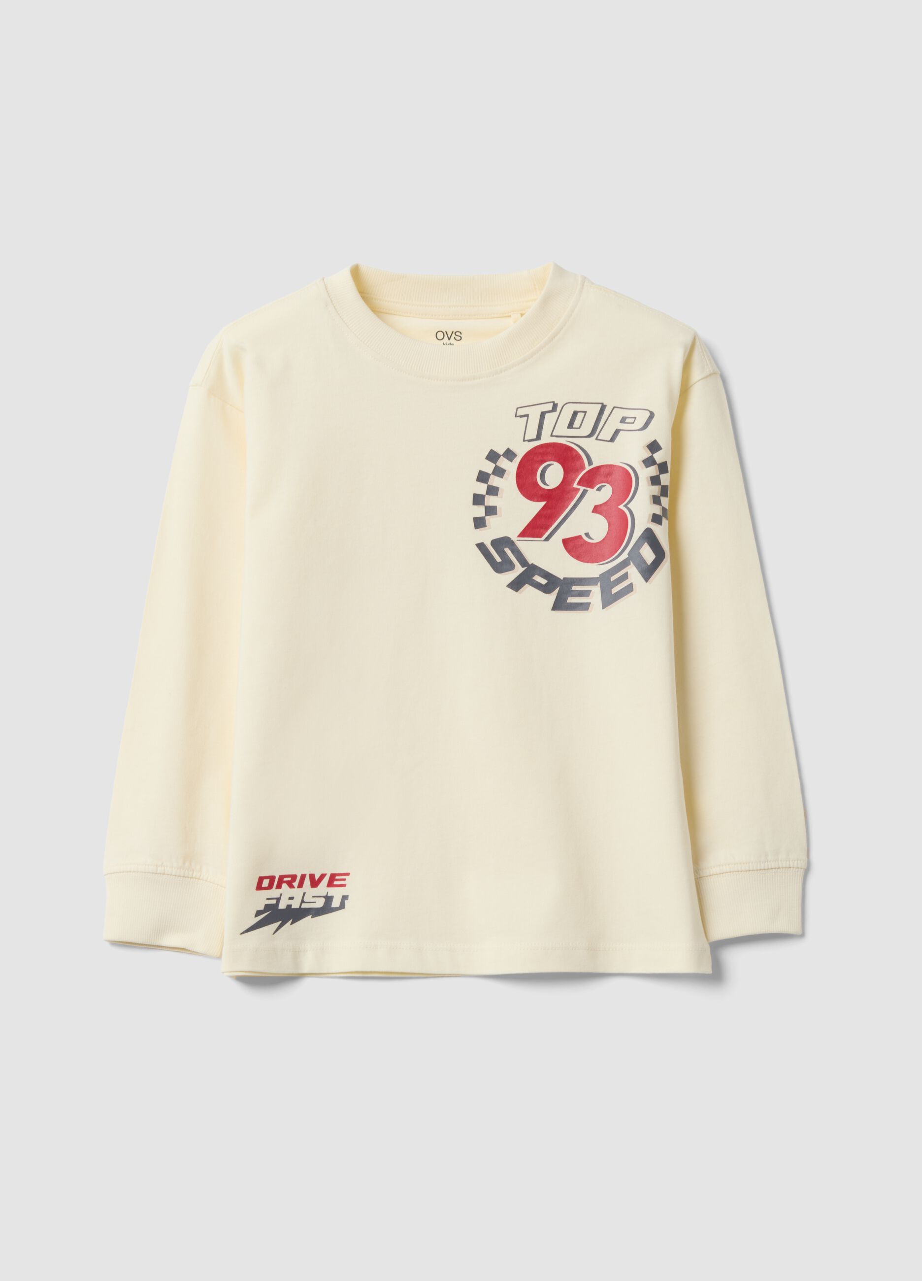 T-shirt bianca in puro cotone con girocollo e stampa Top Speed