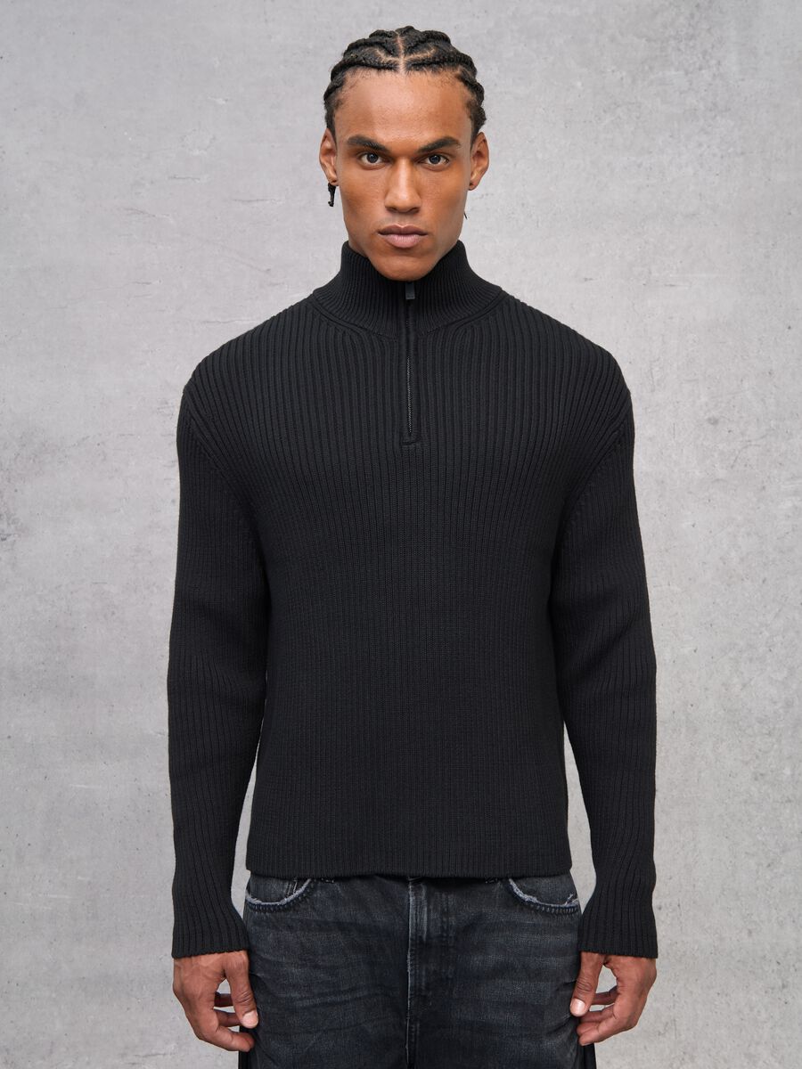 Half-Zip Ribbed Knit Black_0