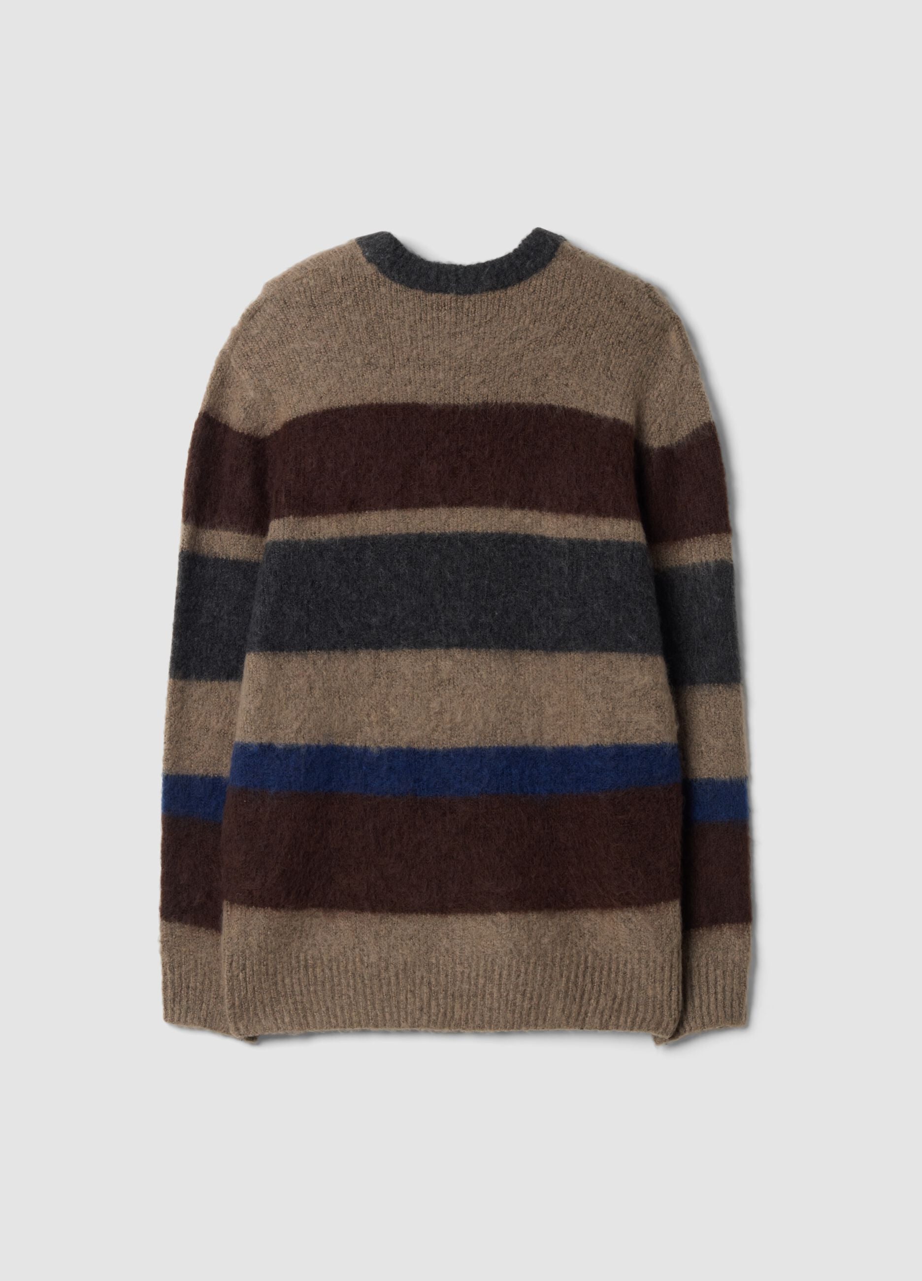 Brown striped stretch wool crew-neck jumper, regular fit