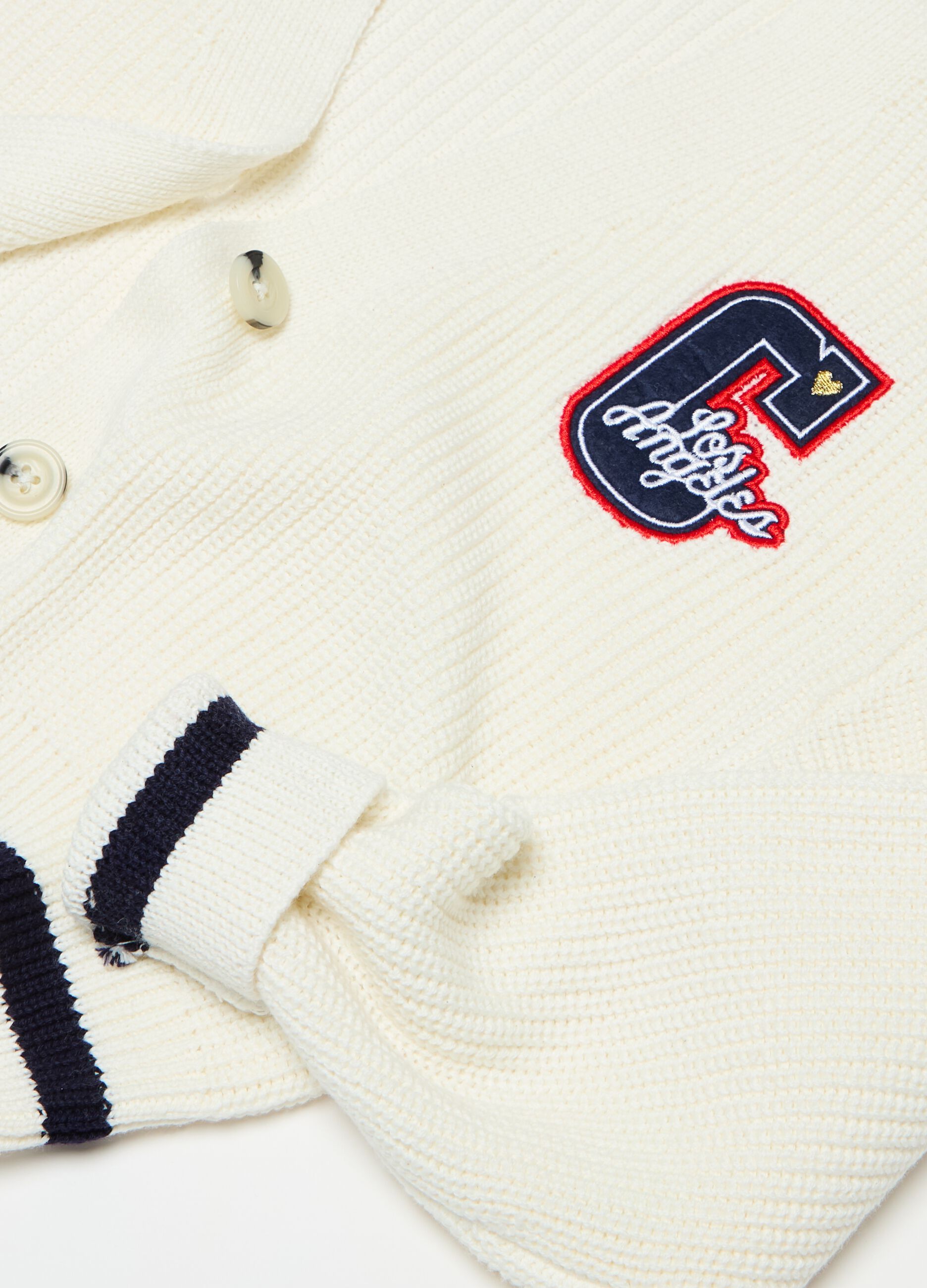Crop cardigan with college crest embroidery