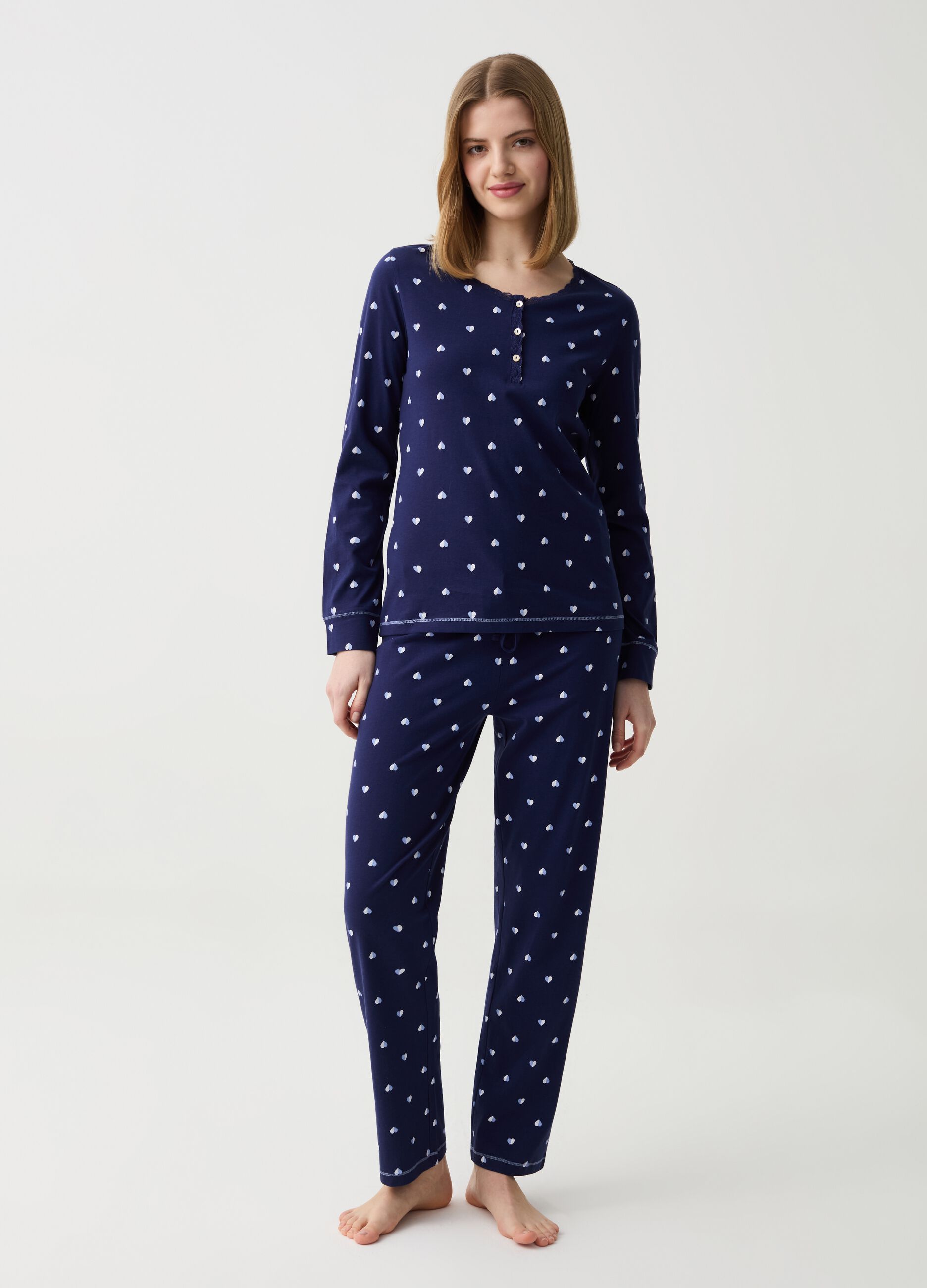 Pyjama trousers with hearts print