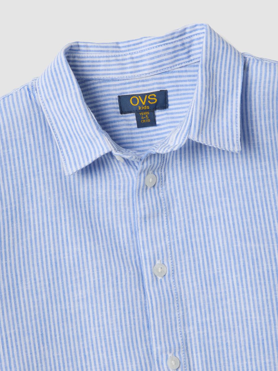 Boys&rsquo; light blue striped linen-cotton blend shirt, regular fit_2