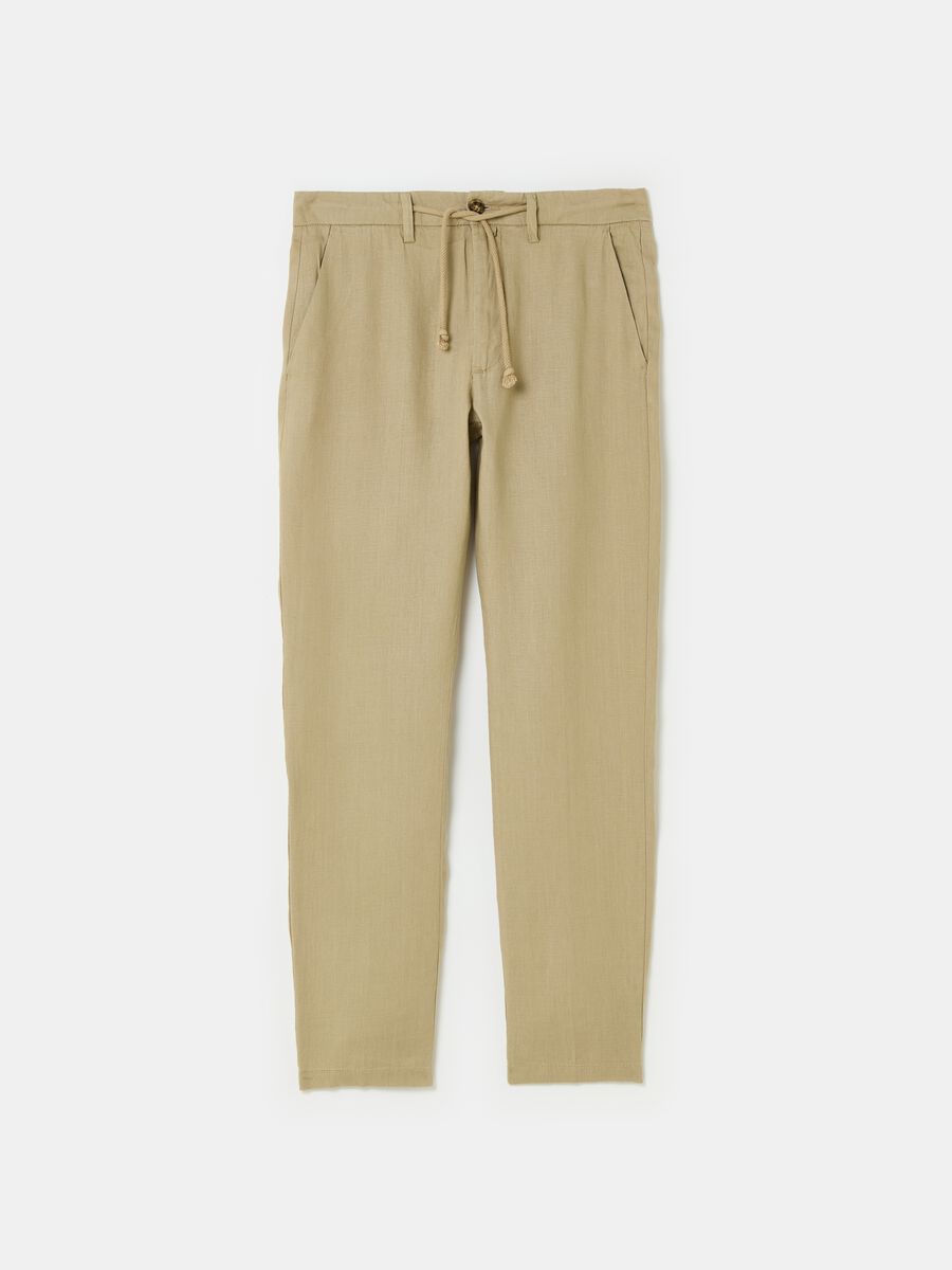 Pantalone chino in lino con coulisse_3