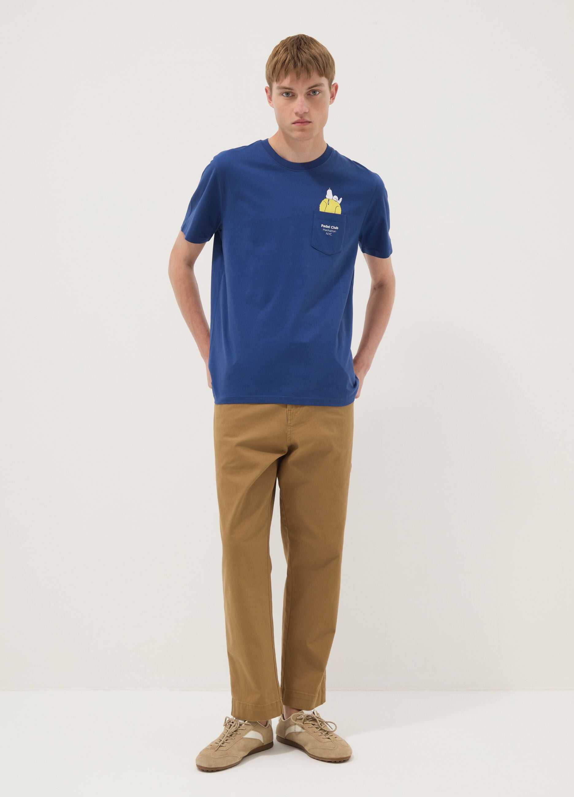 Blue pure cotton T-shirt with chest pocket