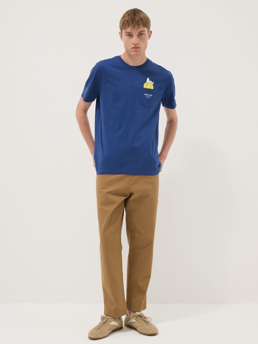 Blue pure cotton T-shirt with chest pocket_1