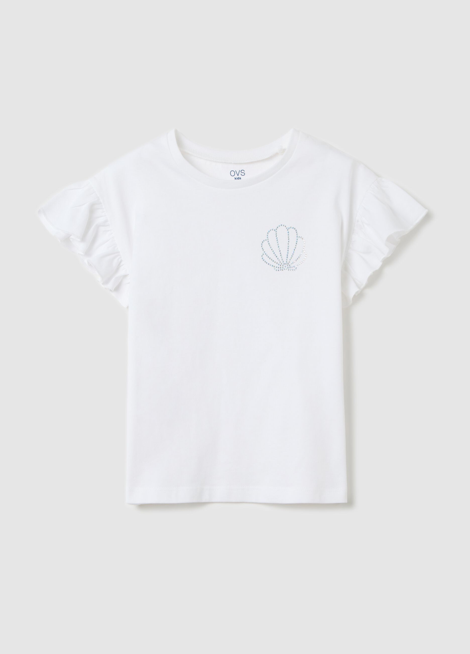 White T-shirt in cotton with diamant&eacute;s