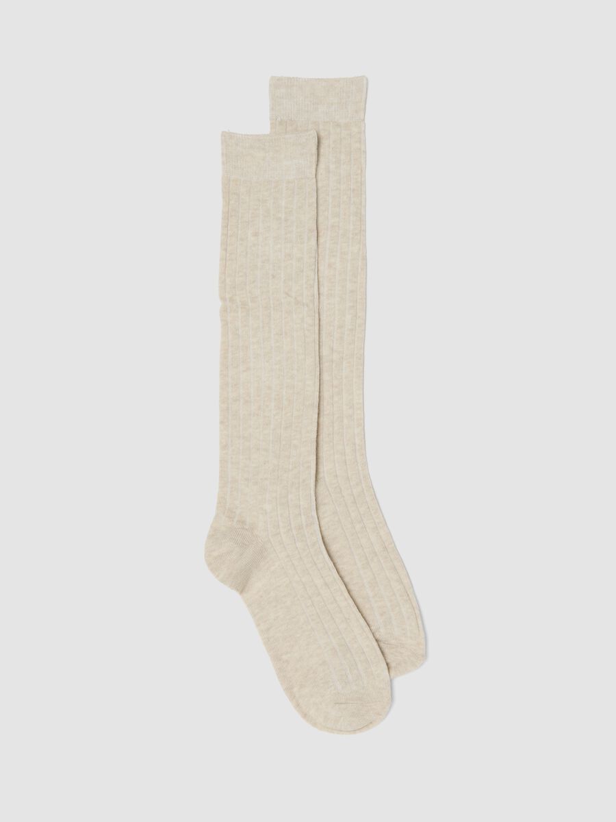 Lange beige Rippstr&uuml;mpfe aus reiner Bio-Baumwolle_0