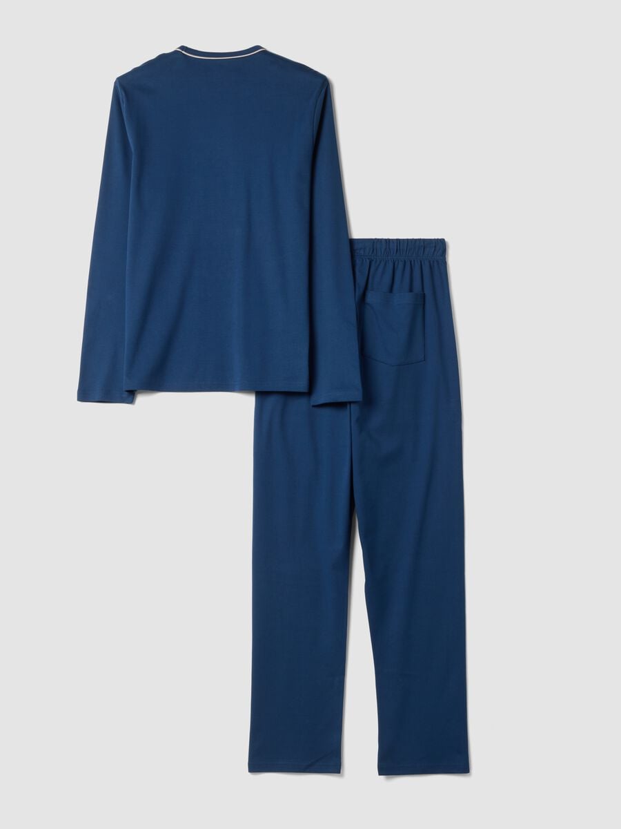 Pigiama blu in puro cotone organico con girocollo_2