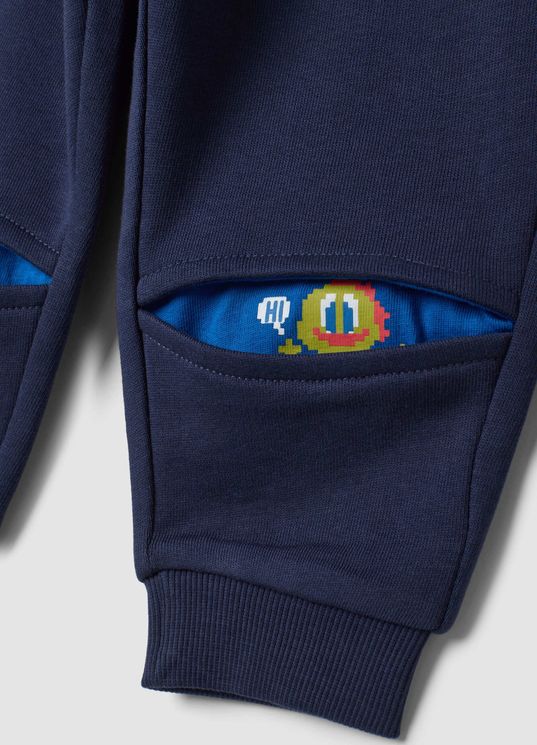 Pantaloni jogger blu in puro cotone con vita elasticizzata