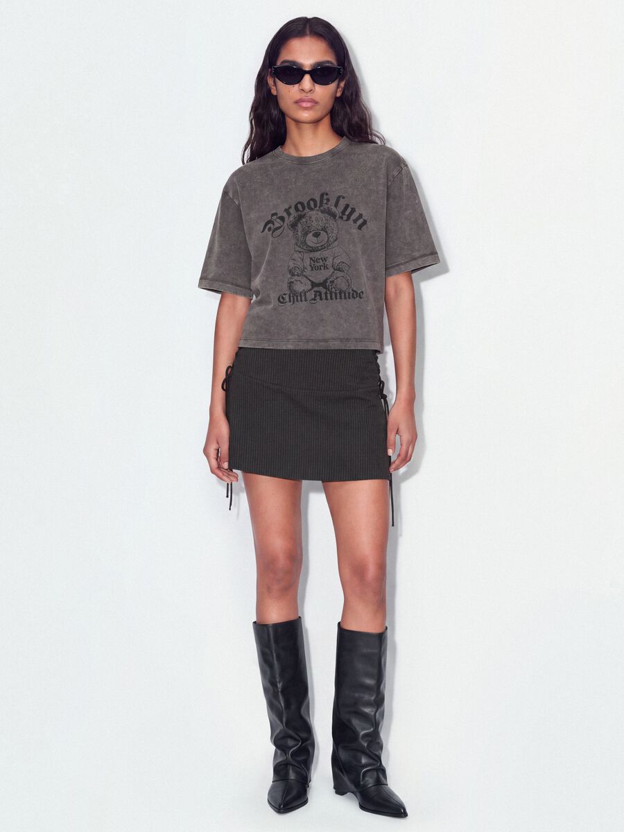 Grey pure cotton oversized T-shirt with teddy bear print_1