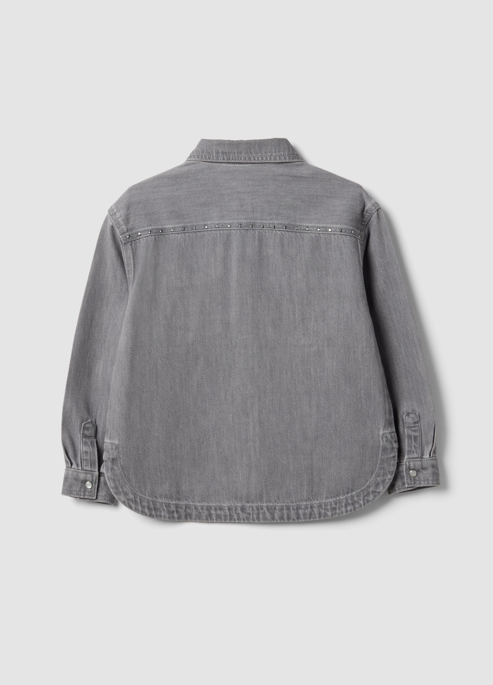 Graues Oversize-Hemd aus reiner Baumwolle mit Nieten f&uuml;r M&auml;dchen