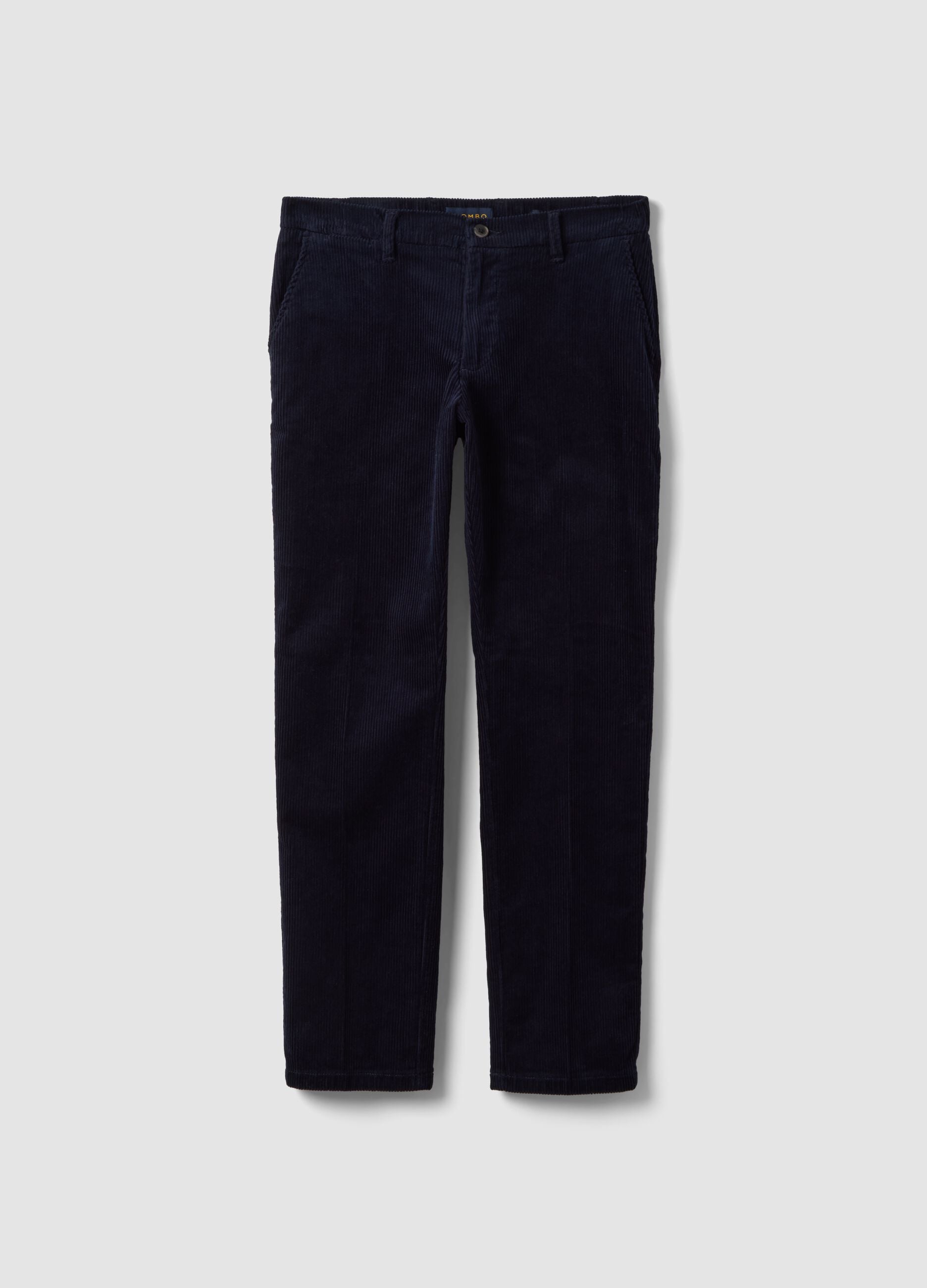 Cal&ccedil;as chino azul-marinho regular fit em bombazina de algod&atilde;o el&aacute;stico