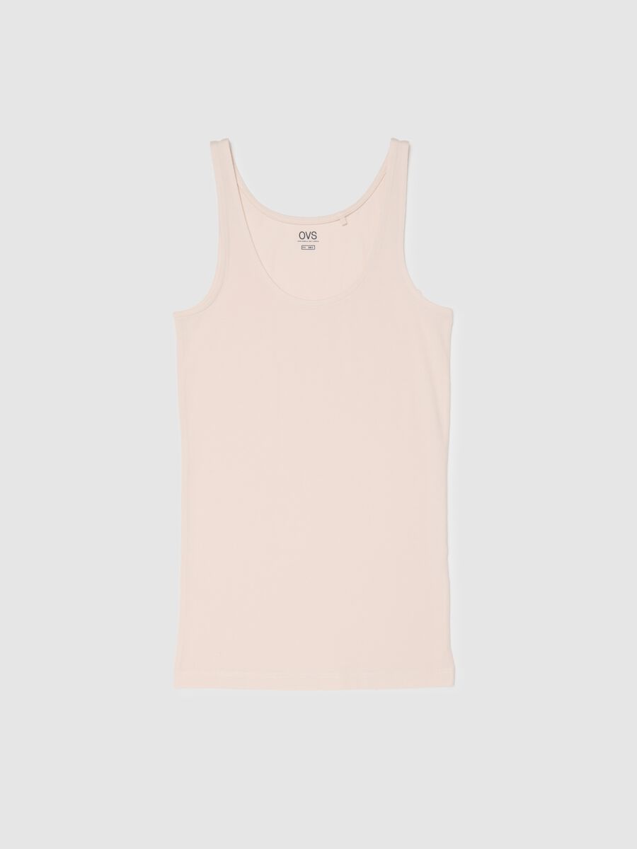 Beige regular fit stretch cotton tank top_4