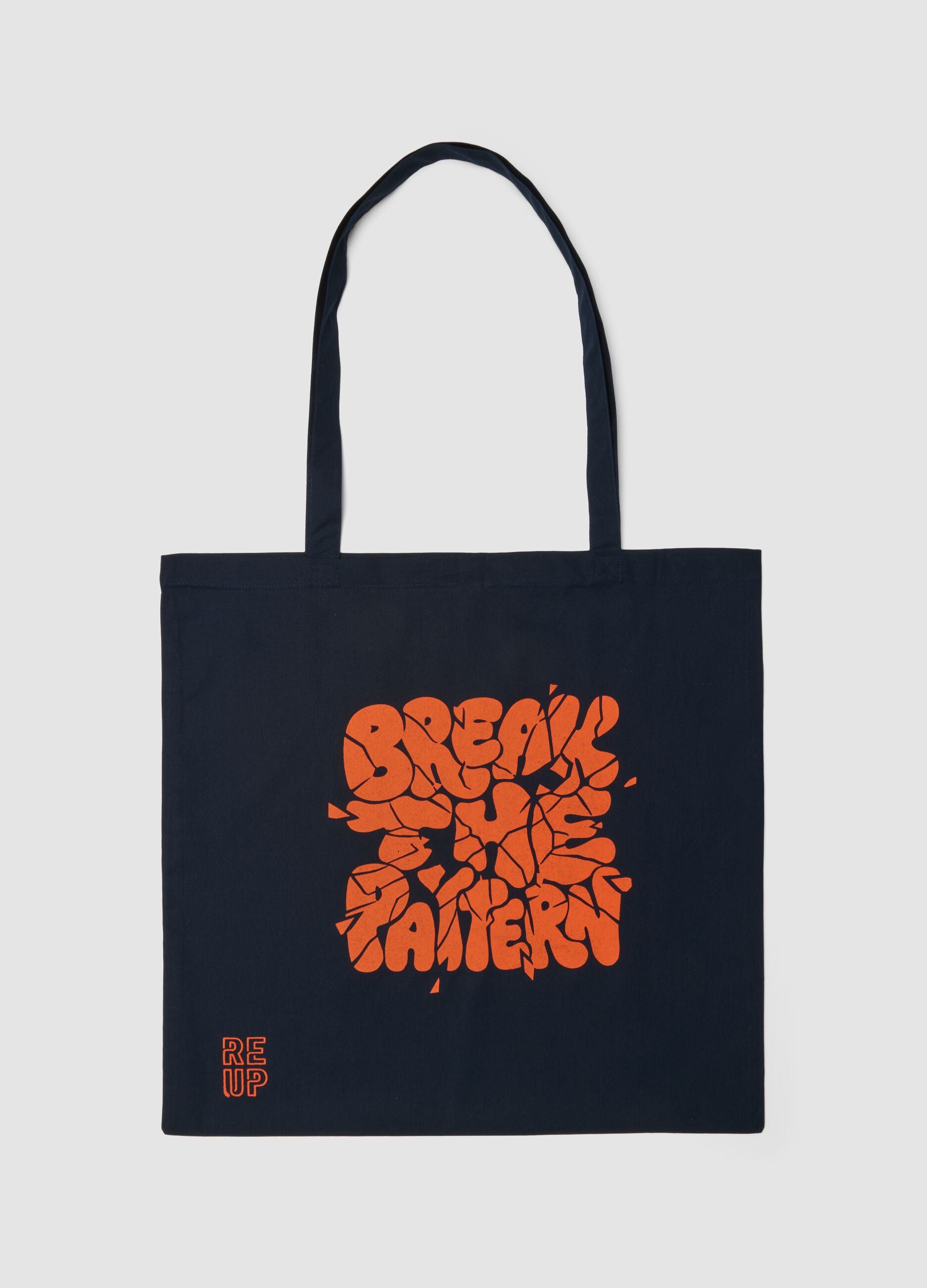 RE-UP tote bag with "Break the Pattern" screen print