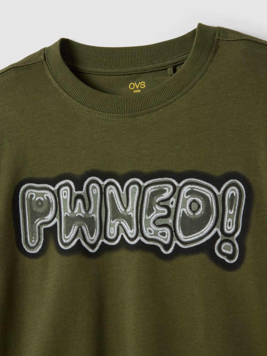Green pure organic cotton slogan T-shirt for boys_1