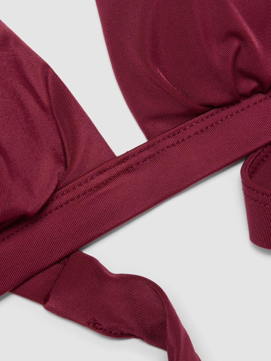 Red stretch triangle bikini top with neck bow_5