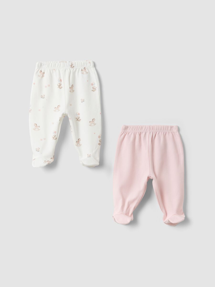 2er-Pack rosa-wei&szlig;e Leggings aus Bio-Baumwolle mit Fu&szlig;teil_0