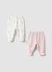 Conjunto de 2 leggings com p&eacute;s em algod&atilde;o org&acirc;nico rosa e branco_0