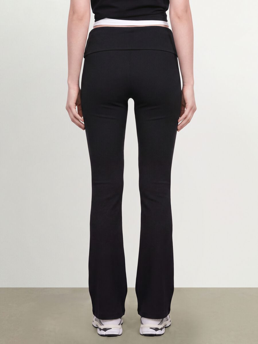 Black ribbed pure cotton flare leggings_3