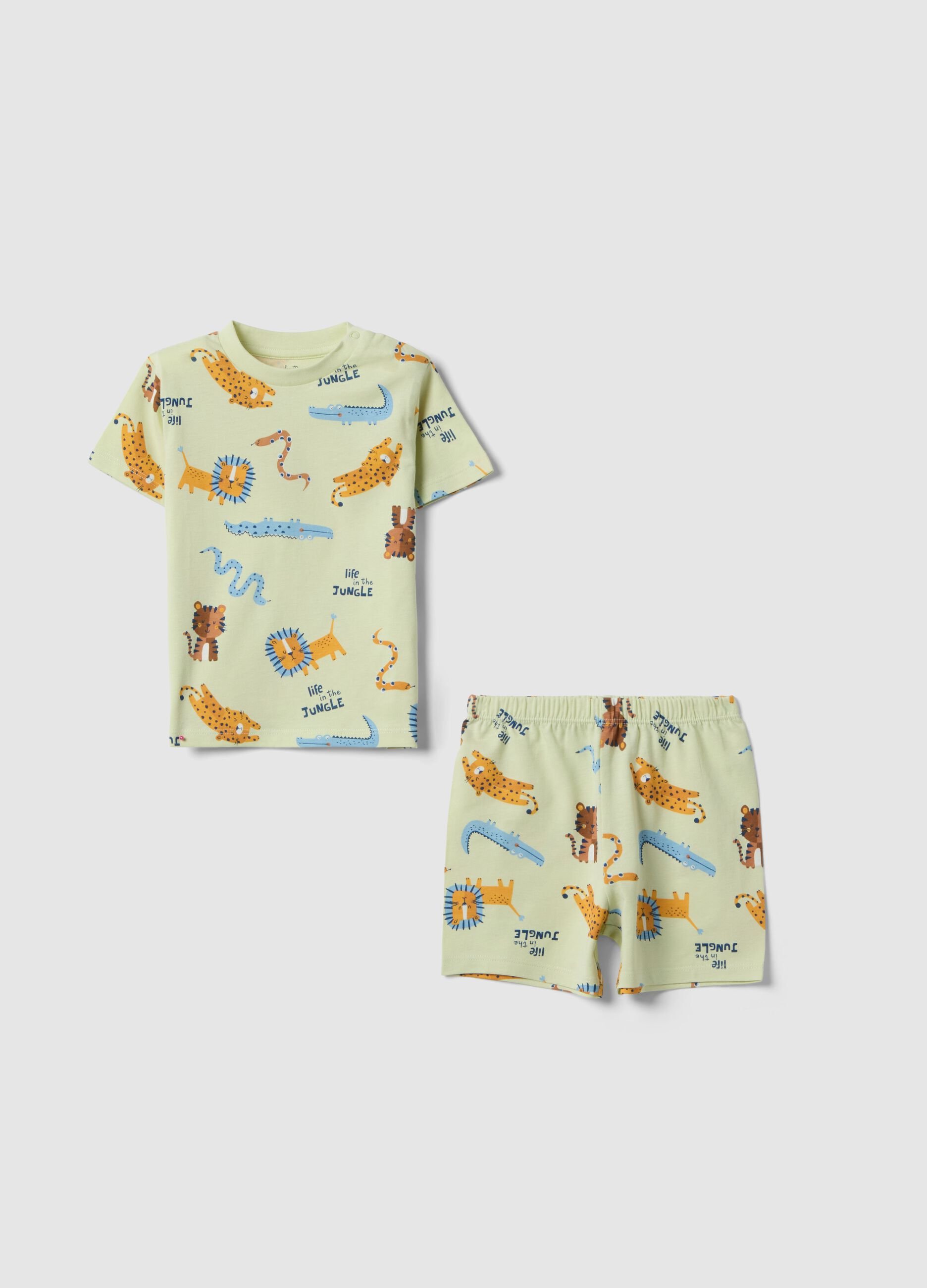 Regular fit green newborn pyjamas in pure cotton with animals
