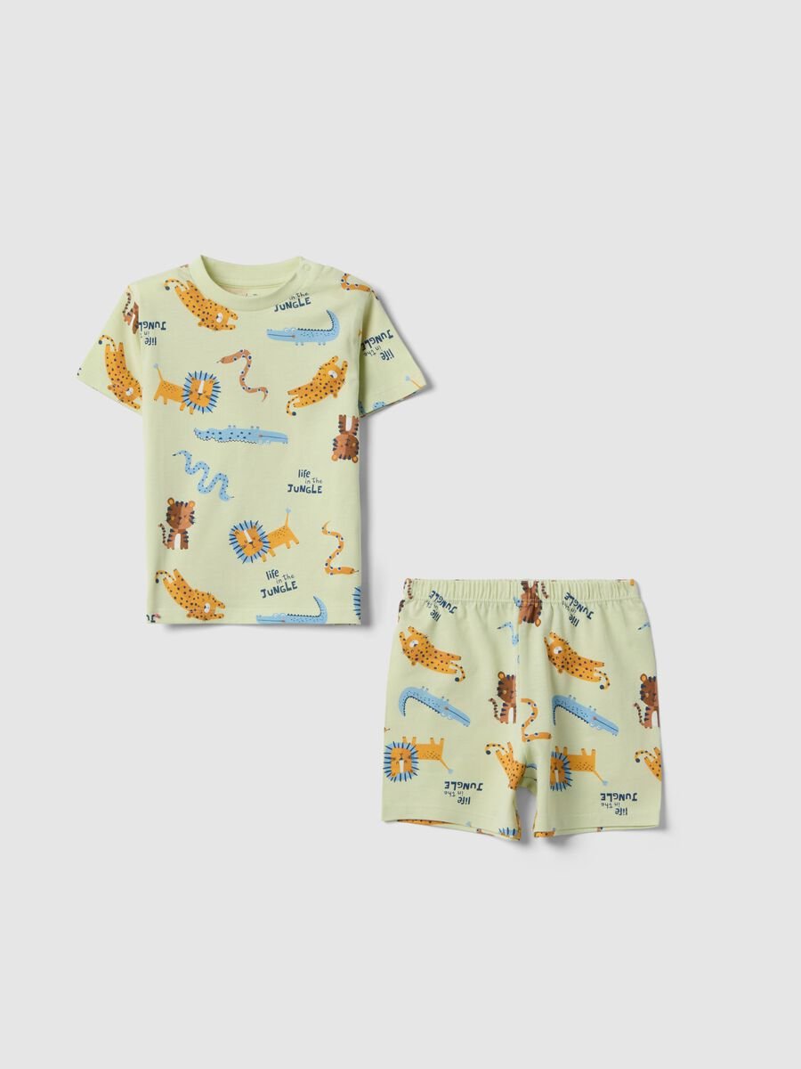 Regular fit green newborn pyjamas in pure cotton with animals_0