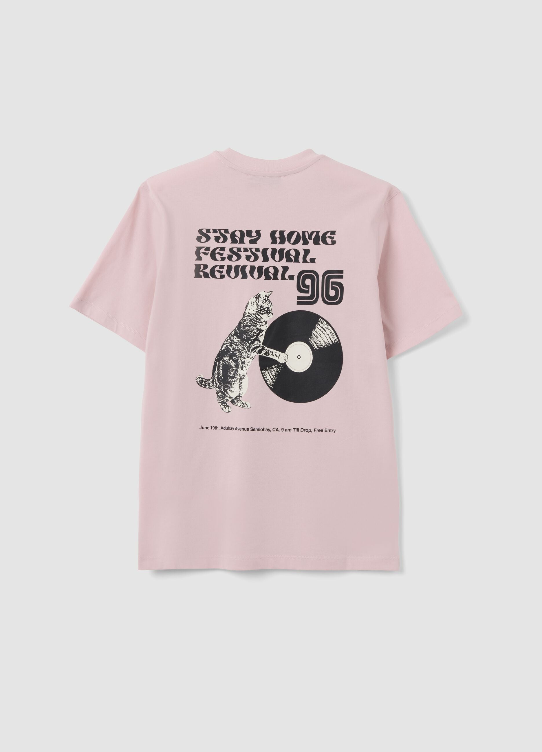 T-shirt rosa relaxed fit em algod&atilde;o puro com estampado